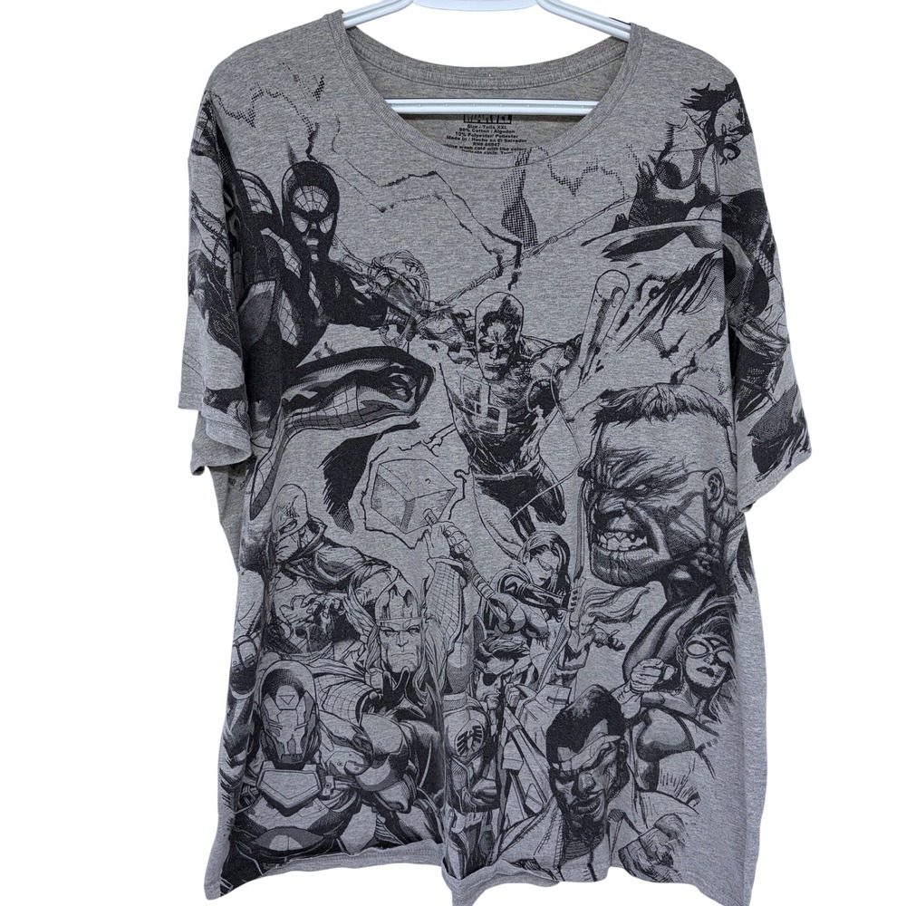 Marvel Avengers AOP Graphic T-Shirt‎ 2XL Mens Gray Superhero C-Life